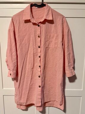 Beyove Women’s 100% Cotton Pink Button-Down Shirt - Relaxed Longline